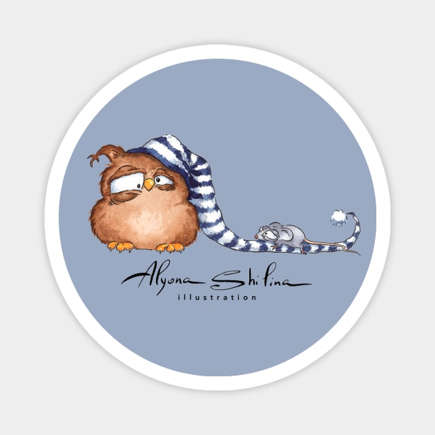 Sleepy Owl Magnet by Alyona Shilina